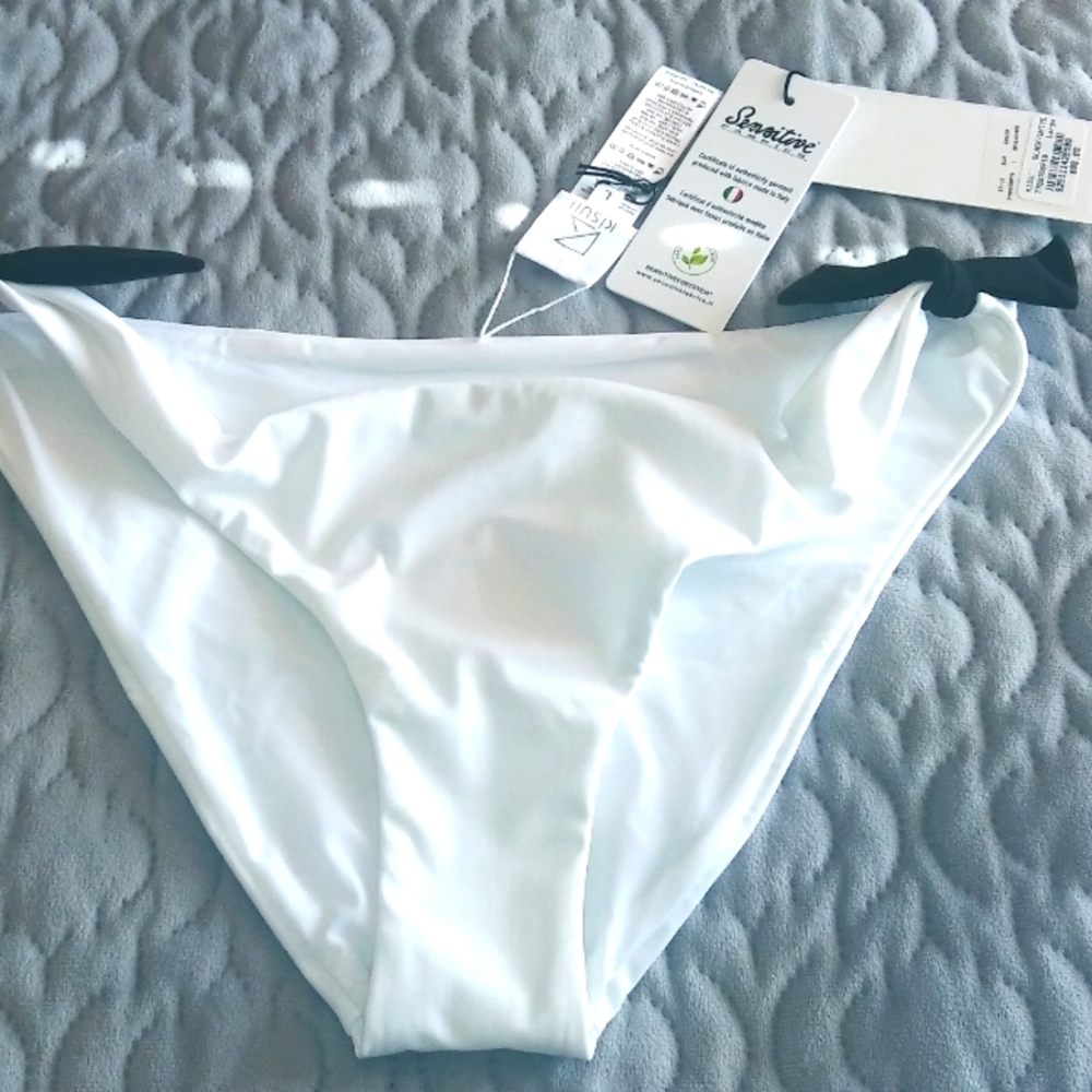 KISUII White with black ties Bikini Bottom Large Made in Italy